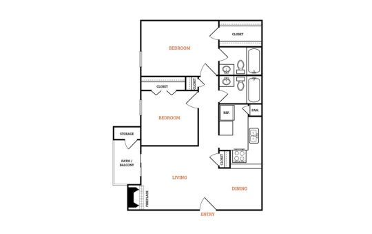 the floor plan for a two bedroom apartment at The Falltree Apartments
