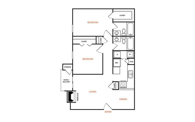 the floor plan for a two bedroom apartment at The Falltree Apartments