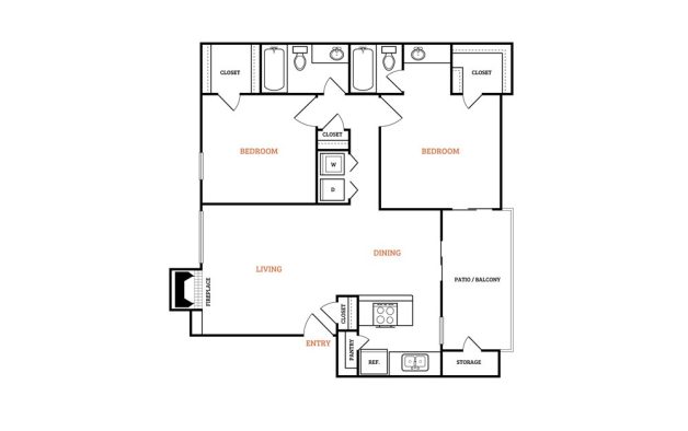 the floor plan for a two bedroom apartment at The Falltree Apartments